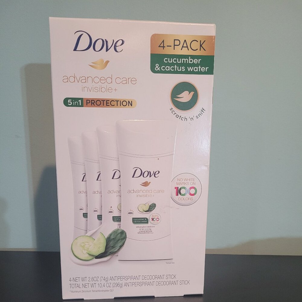4 Dove Advanced Care Invisible+ Antiperspirant Deodorant Cucumber & Cactus Water